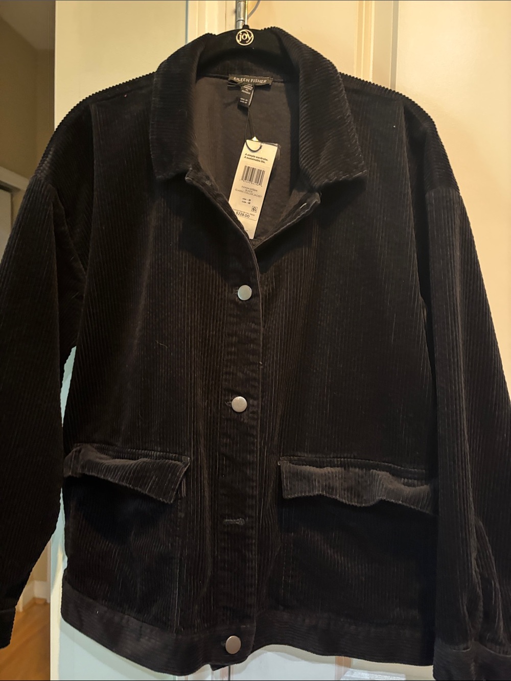 Eileen Fisher Black Corduroy Button-Front Jacket